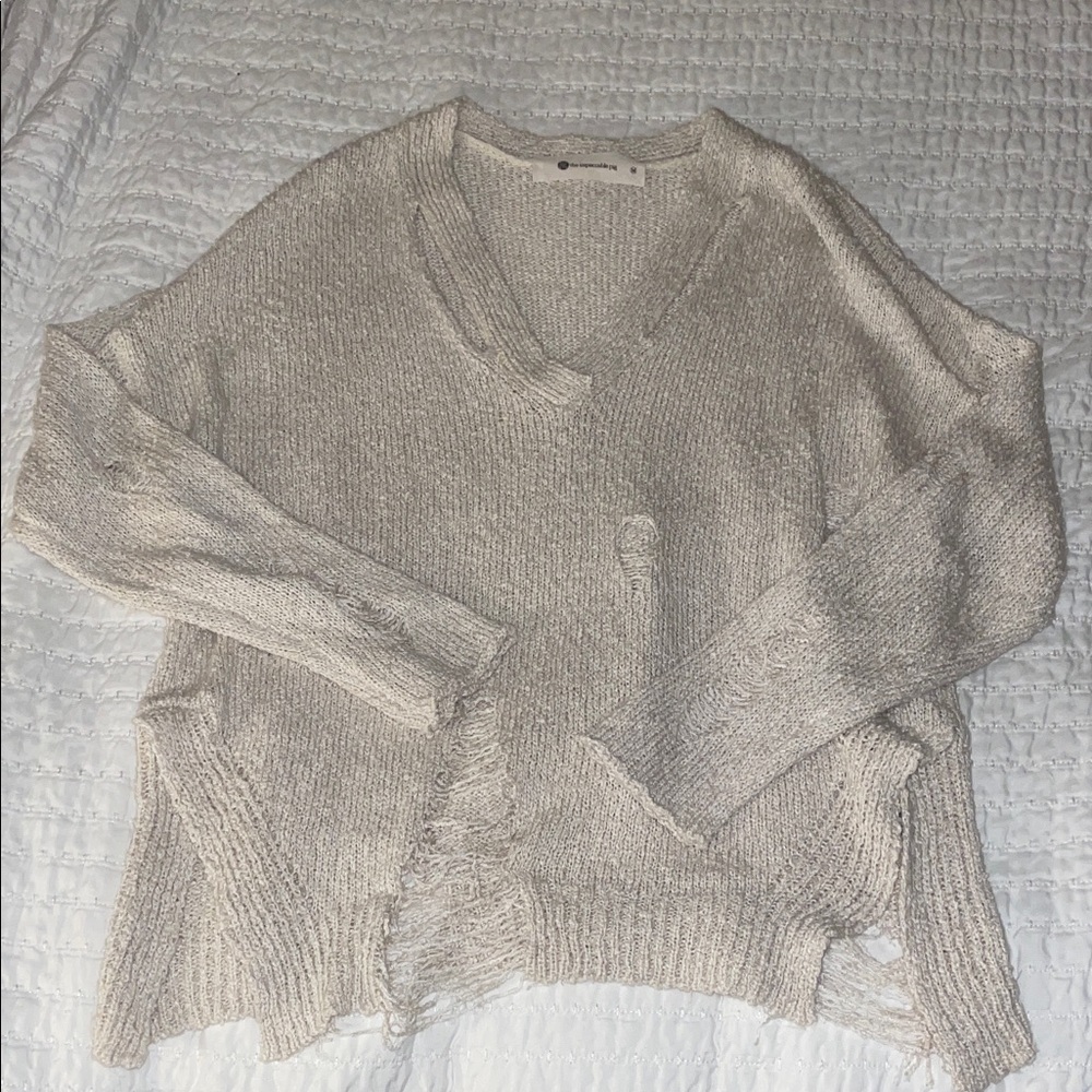 FINAL SALE❤️The Impeccable Pig Cream distressed sweater